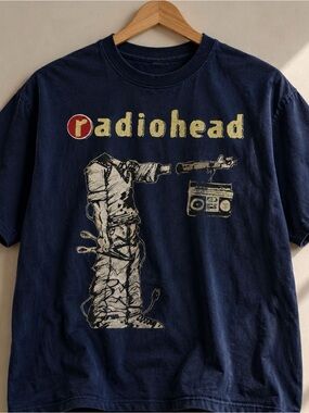 Gildan Navy Radiohead Graphic Tee with Cream Print